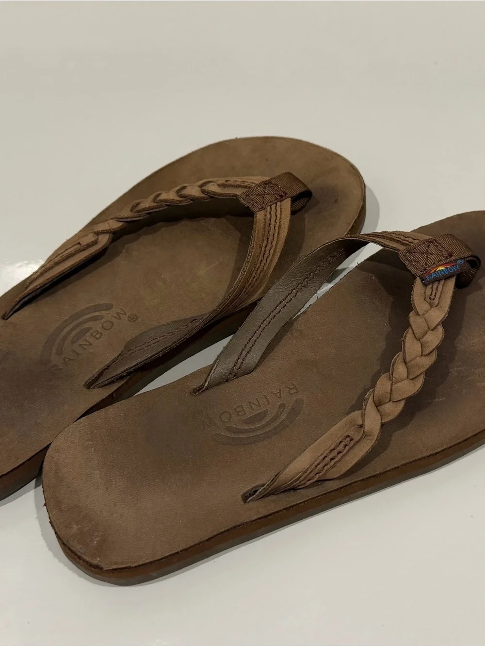 Rainbow Flirty Braided Leather Flip Flops